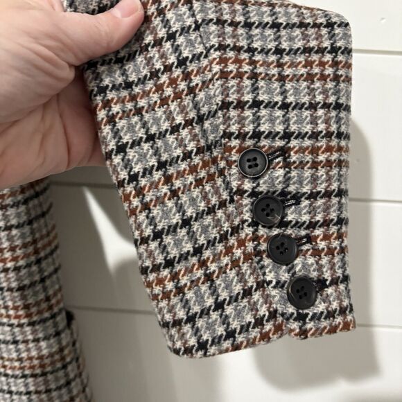 Evereve | Blazer Houndstooth Elbow Patches Neutral Button Long Sleeve Small - Picture 8 of 10